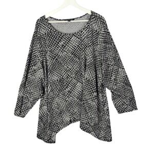 Zac & Rachel Asymmetric Knit Tunic Sweater Dolman Sleeve‎ Black Gray Woman SZ 3X